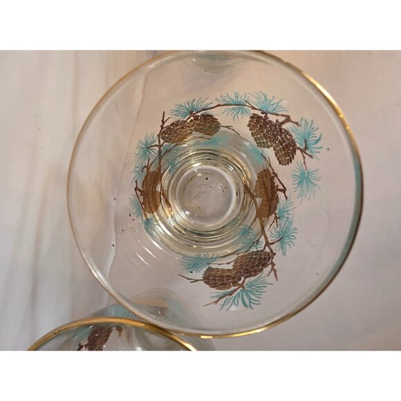 Libbey Set Of 5 Vintage Gold Aqua Pine Cone Glasses MCM - Picture 4 of 7